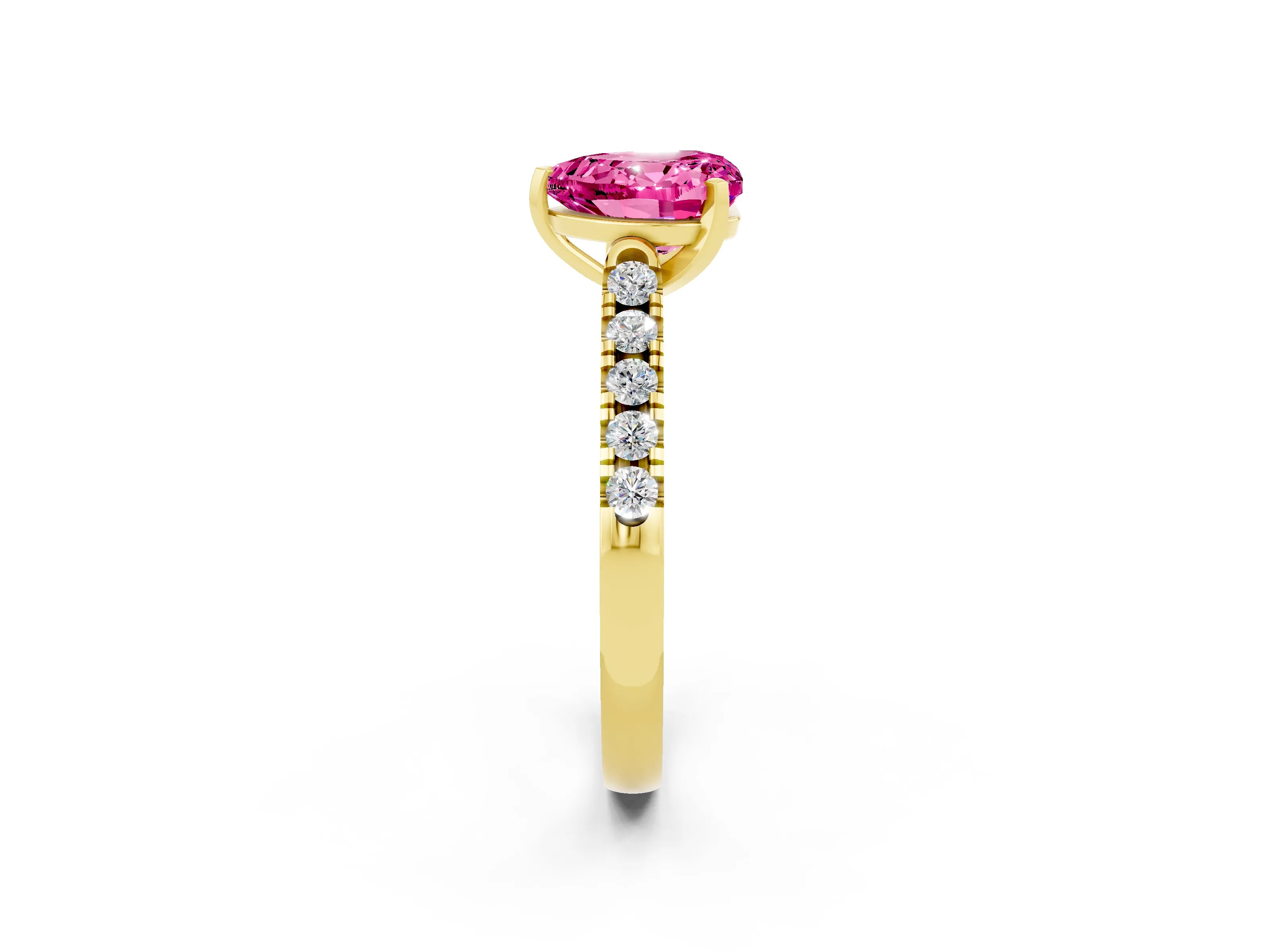 Yellow gold Heart Cut {stone} Solitaire Ring with Pavé Band and Four Prong Setting_2