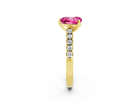 Yellow gold Heart Cut {stone} Solitaire Ring with Pavé Band and Four Prong Setting_2