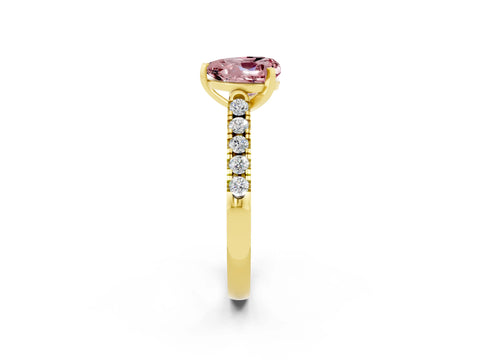 Yellow gold Heart Cut {stone} Solitaire Ring with Pavé Band and Four Prong Setting_2