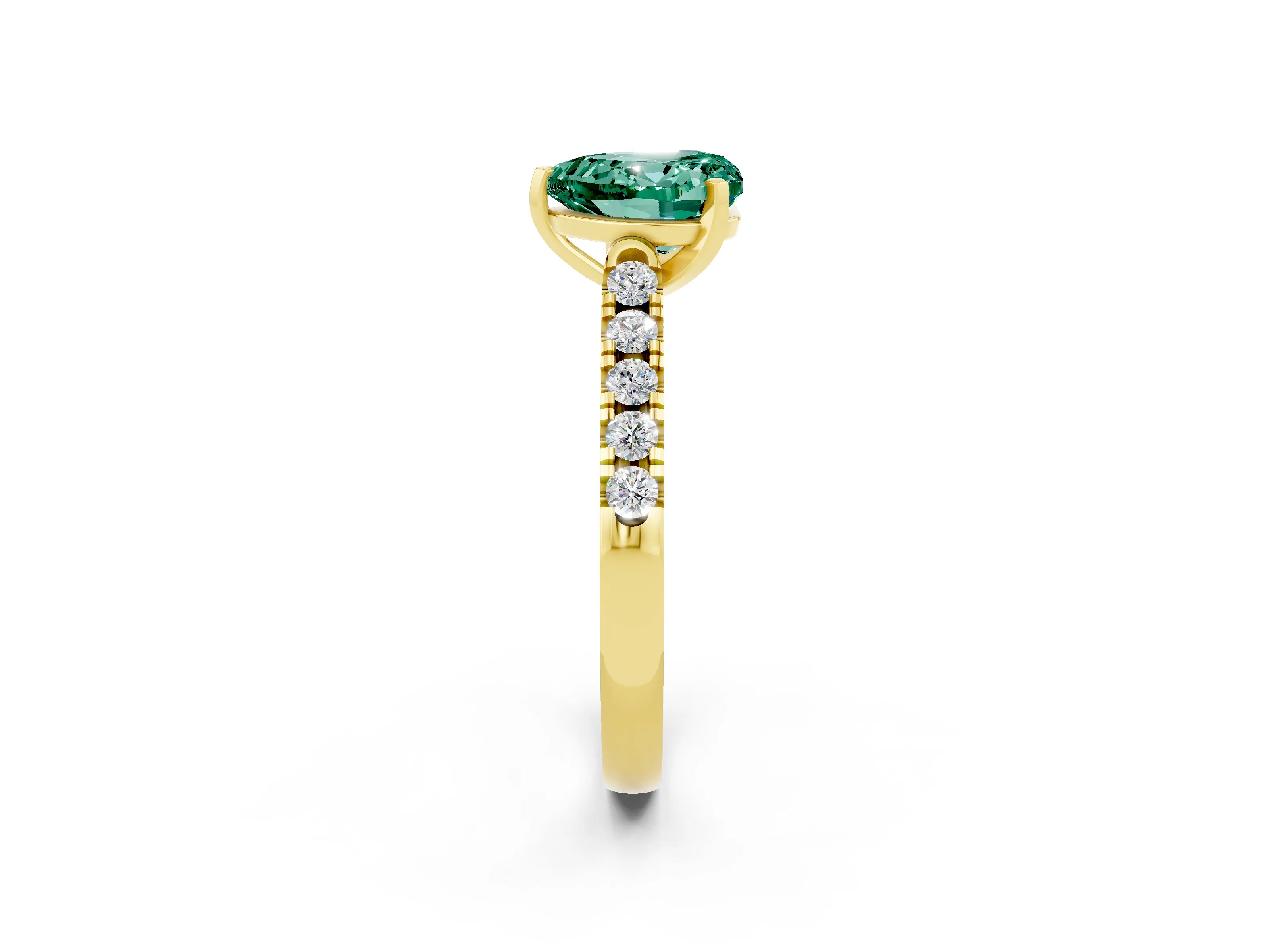 Yellow gold Heart Cut {stone} Solitaire Ring with Pavé Band and Four Prong Setting_2