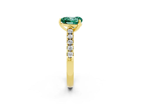 Yellow gold Heart Cut {stone} Solitaire Ring with Pavé Band and Four Prong Setting_2