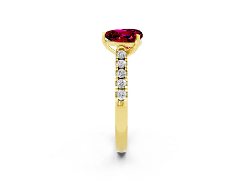 Yellow gold Heart Cut {stone} Solitaire Ring with Pavé Band and Four Prong Setting_2