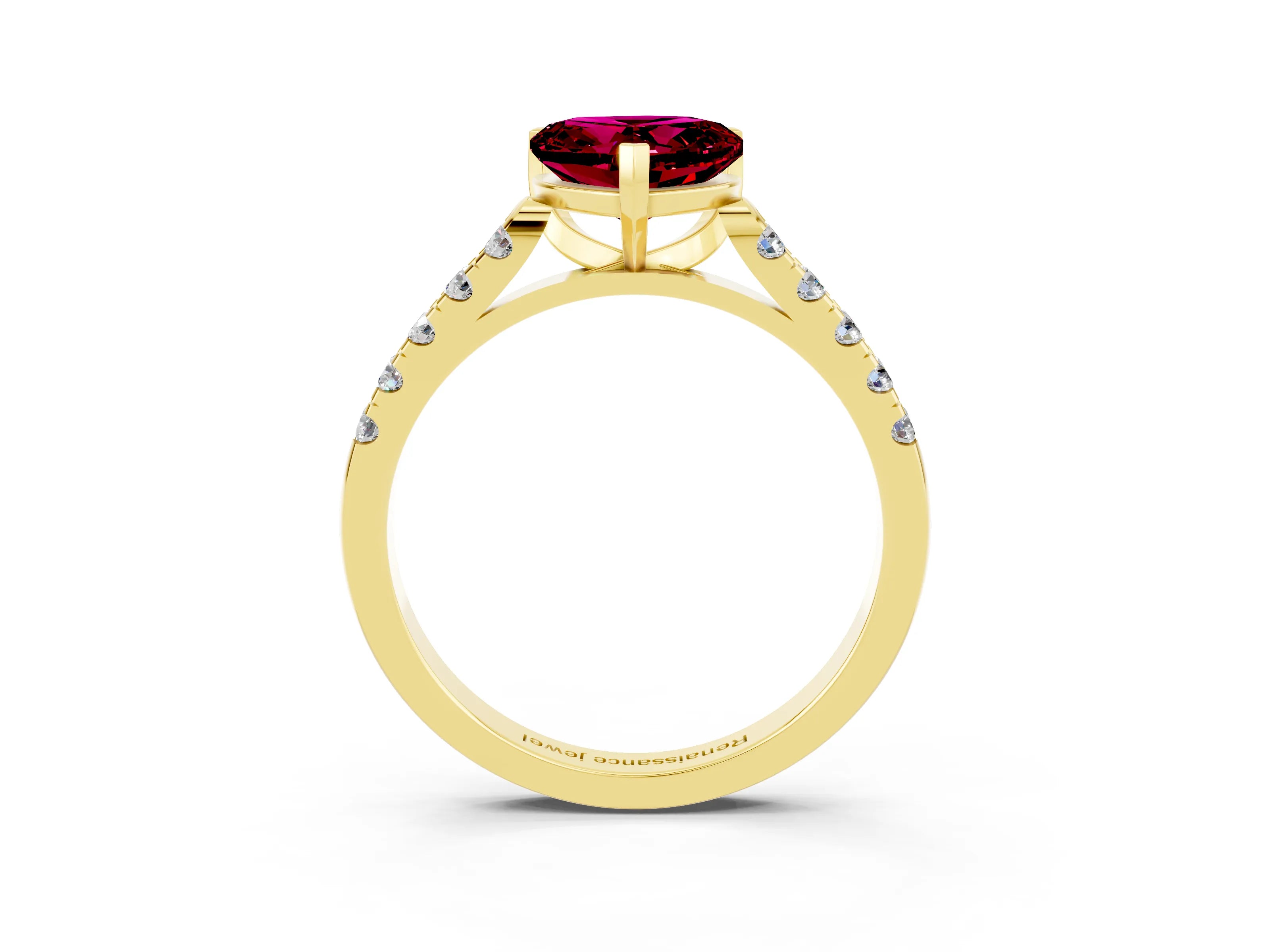 Yellow gold Heart Cut {stone} Solitaire Ring with Pavé Band and Four Prong Setting_3