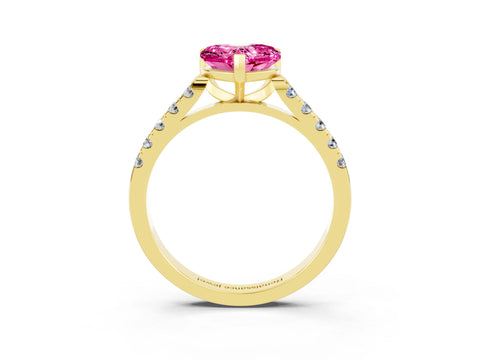 Yellow gold Heart Cut {stone} Solitaire Ring with Pavé Band and Four Prong Setting_3