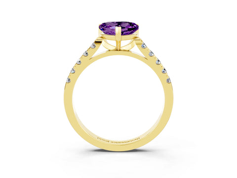 Yellow gold Heart Cut {stone} Solitaire Ring with Pavé Band and Four Prong Setting_3