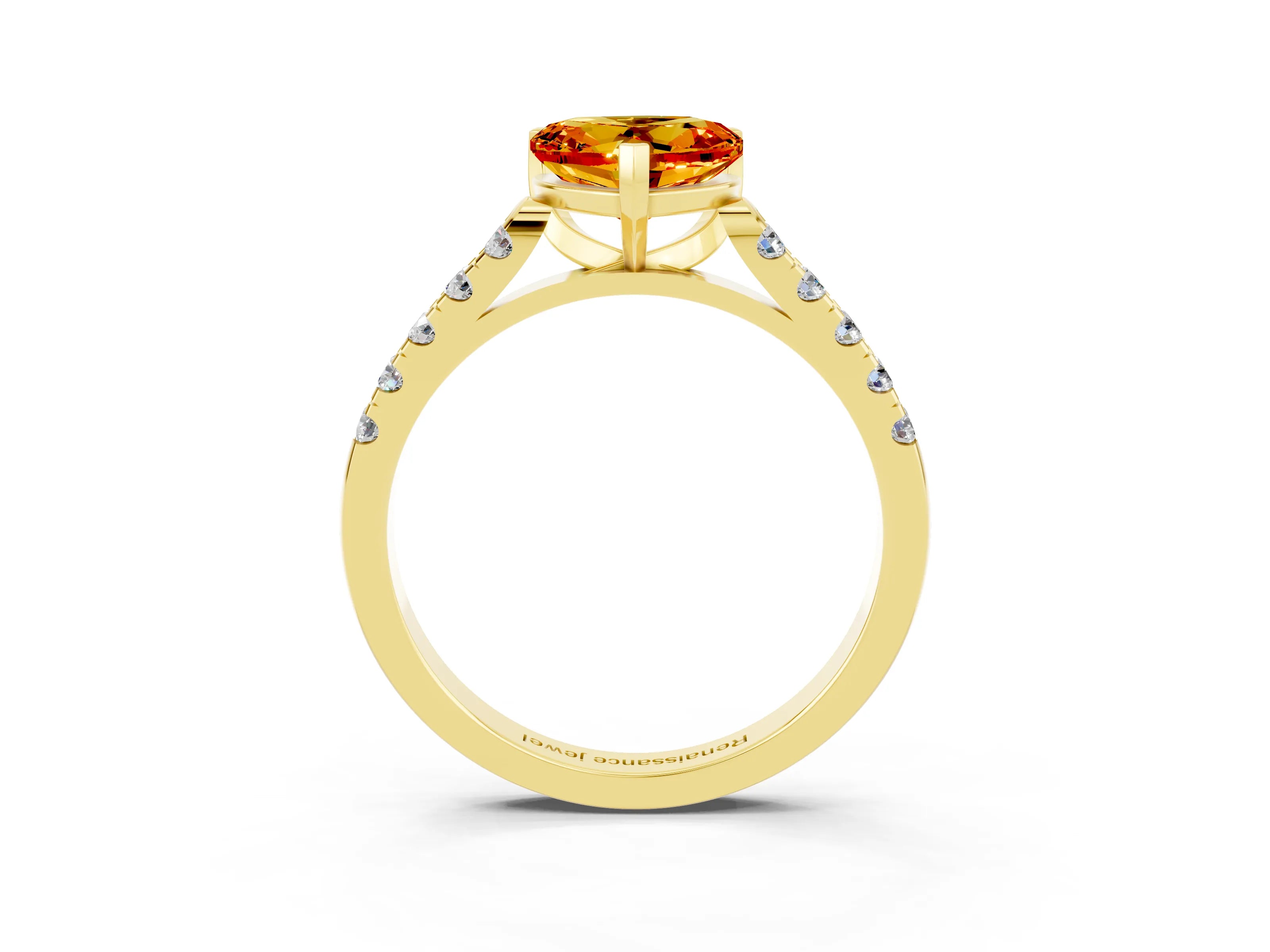 Yellow gold Heart Cut {stone} Solitaire Ring with Pavé Band and Four Prong Setting_3