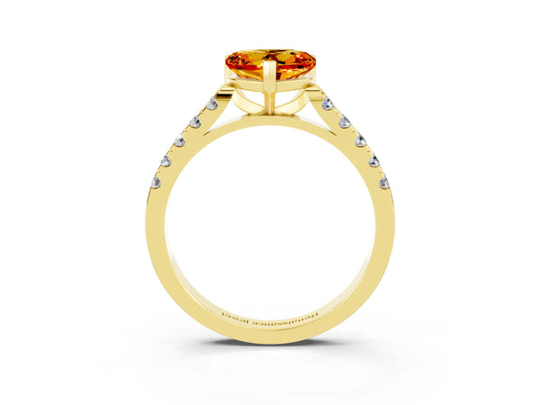 Yellow gold Heart Cut Citrine Pavé Band Solitaire Ring with Prong Setting