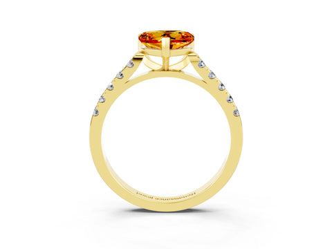 Yellow gold Heart Cut {stone} Solitaire Ring with Pavé Band and Four Prong Setting_3