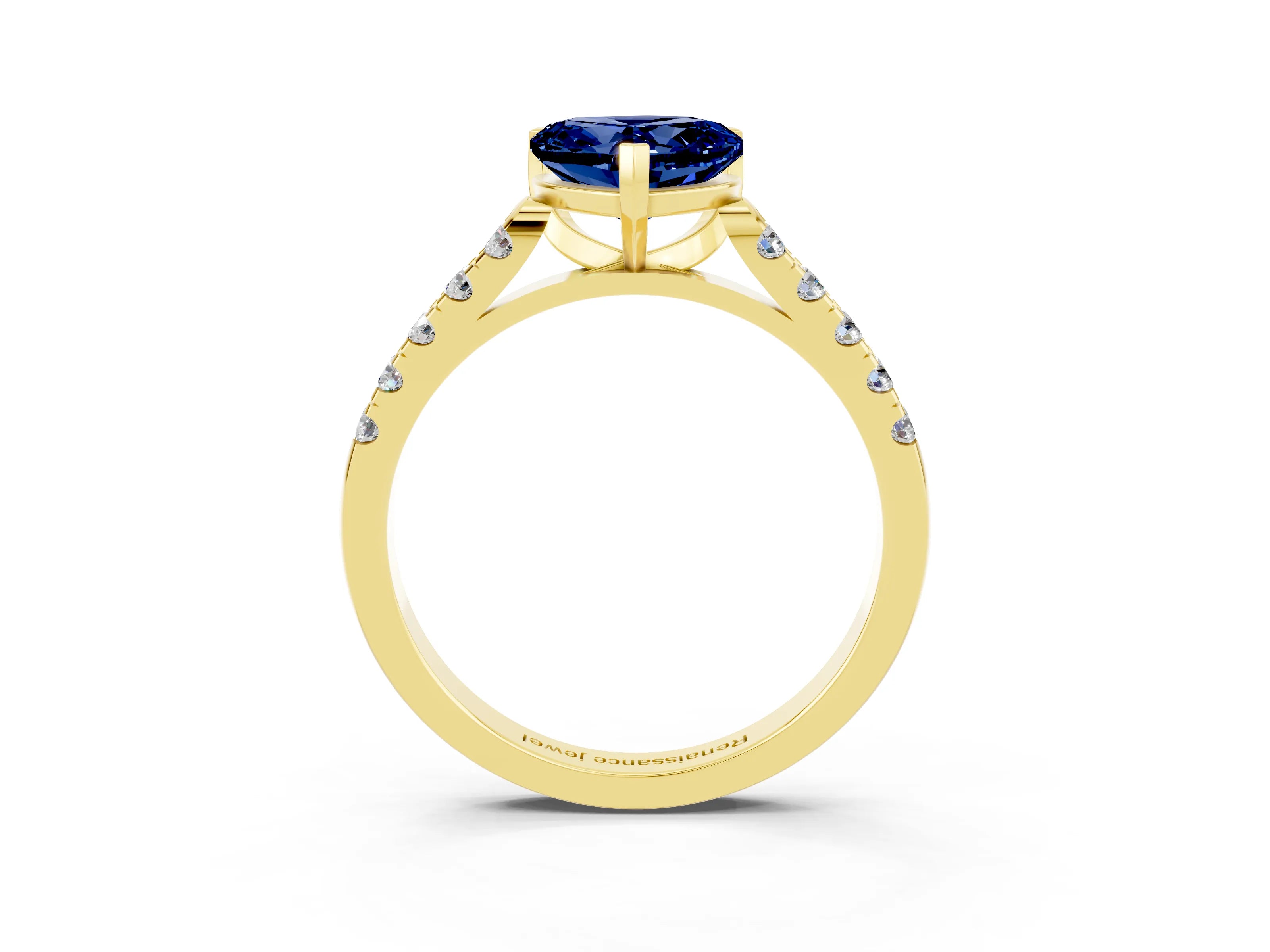 Yellow gold Heart Cut {stone} Solitaire Ring with Pavé Band and Four Prong Setting_3