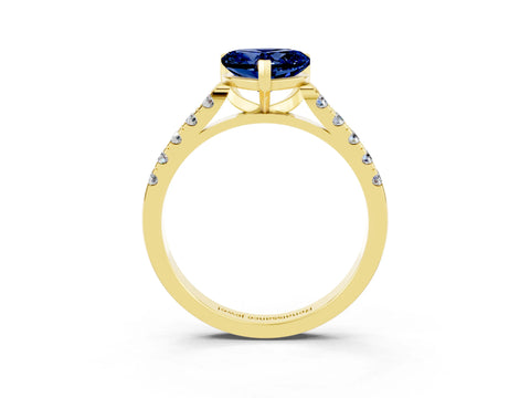 Yellow gold Heart Cut {stone} Solitaire Ring with Pavé Band and Four Prong Setting_3