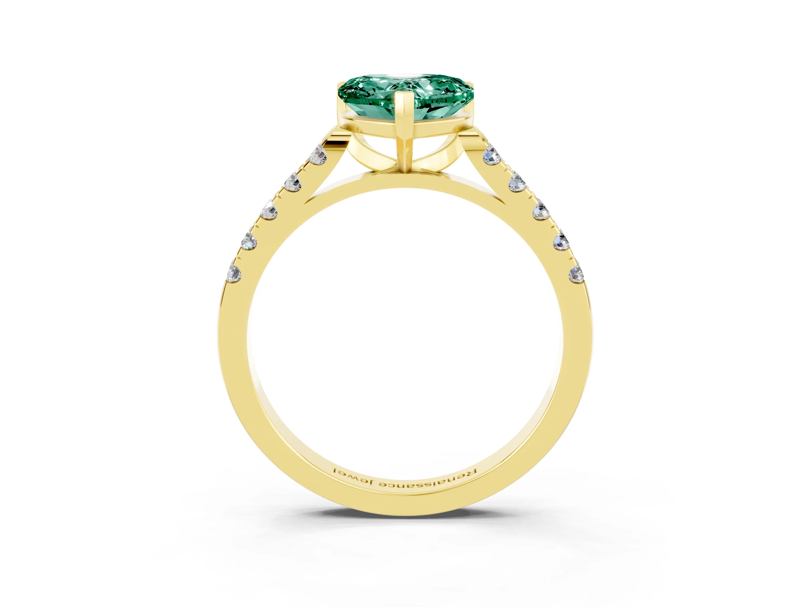 Yellow gold Heart Cut {stone} Solitaire Ring with Pavé Band and Four Prong Setting_3