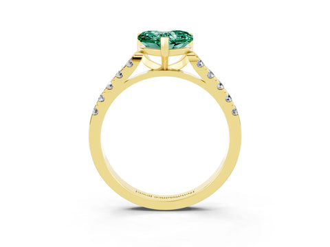 Yellow gold Heart Cut {stone} Solitaire Ring with Pavé Band and Four Prong Setting_3