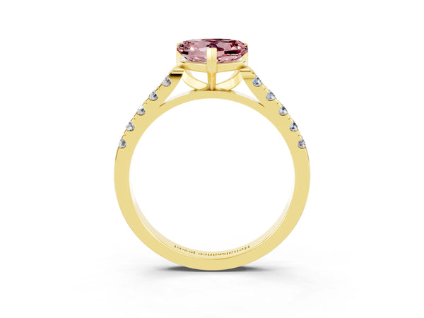 Yellow gold Heart Cut Morganite Pavé Band Solitaire Ring with Prong Setting