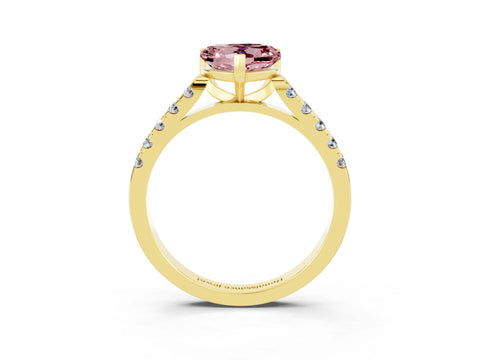 Yellow gold Heart Cut {stone} Solitaire Ring with Pavé Band and Four Prong Setting_3