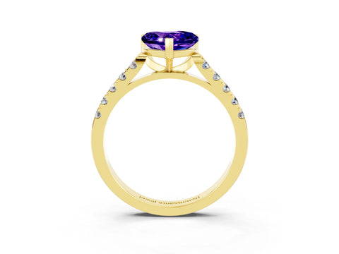 Yellow gold Heart Cut {stone} Solitaire Ring with Pavé Band and Four Prong Setting_3