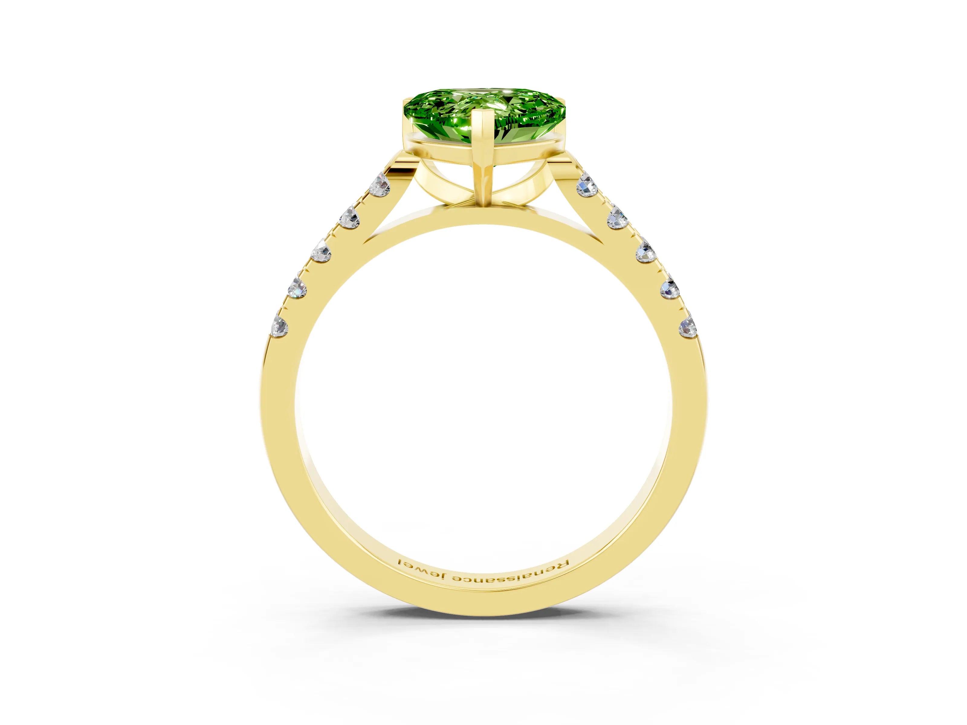 Yellow gold Heart Cut {stone} Solitaire Ring with Pavé Band and Four Prong Setting_3