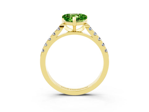 Yellow gold Heart Cut {stone} Solitaire Ring with Pavé Band and Four Prong Setting_3