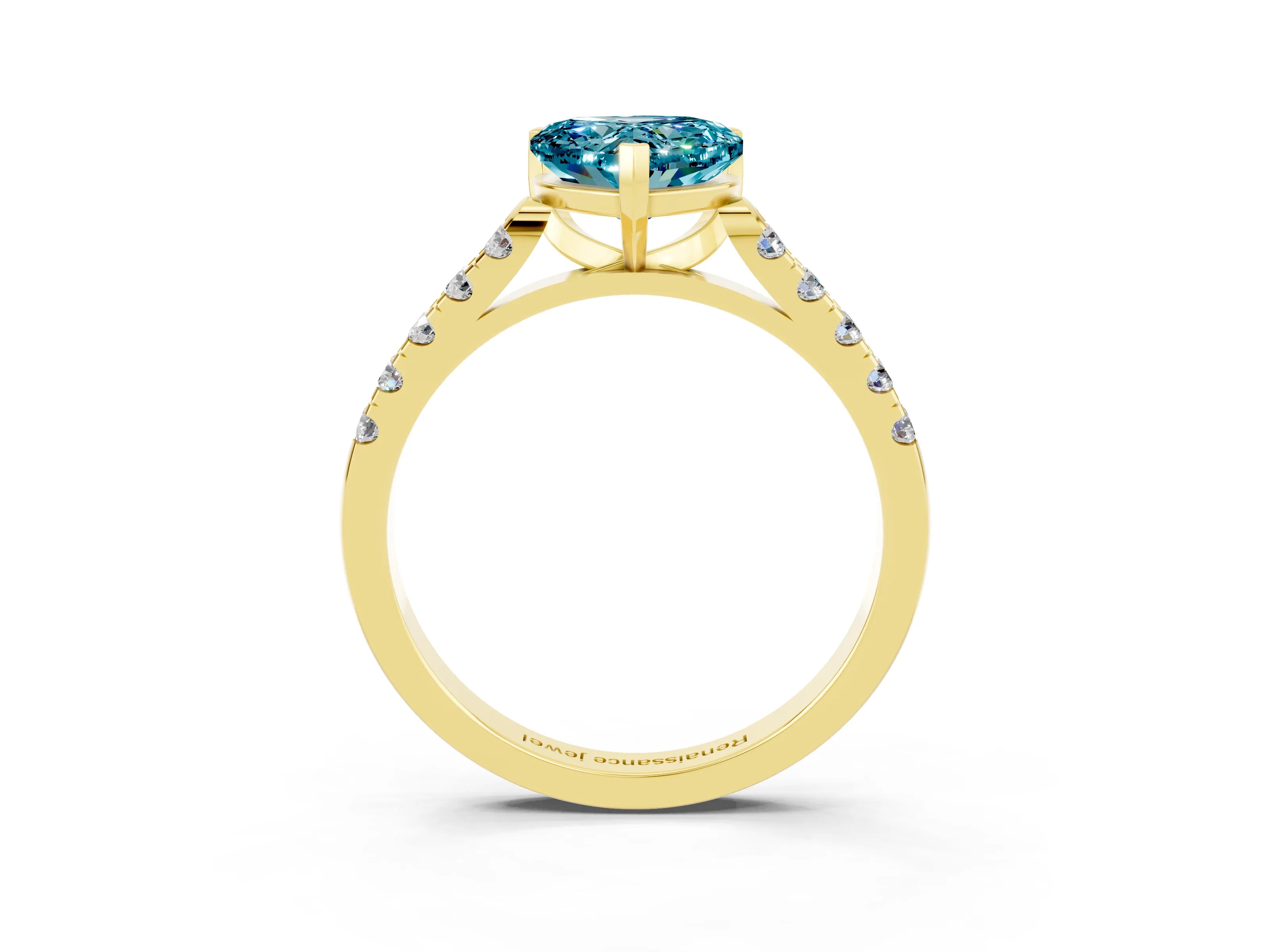 Yellow gold Heart Cut {stone} Solitaire Ring with Pavé Band and Four Prong Setting_3