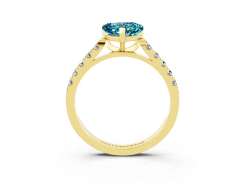 Yellow gold Heart Cut {stone} Solitaire Ring with Pavé Band and Four Prong Setting_3