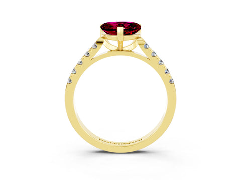 Yellow gold Heart Cut {stone} Solitaire Ring with Pavé Band and Four Prong Setting_3