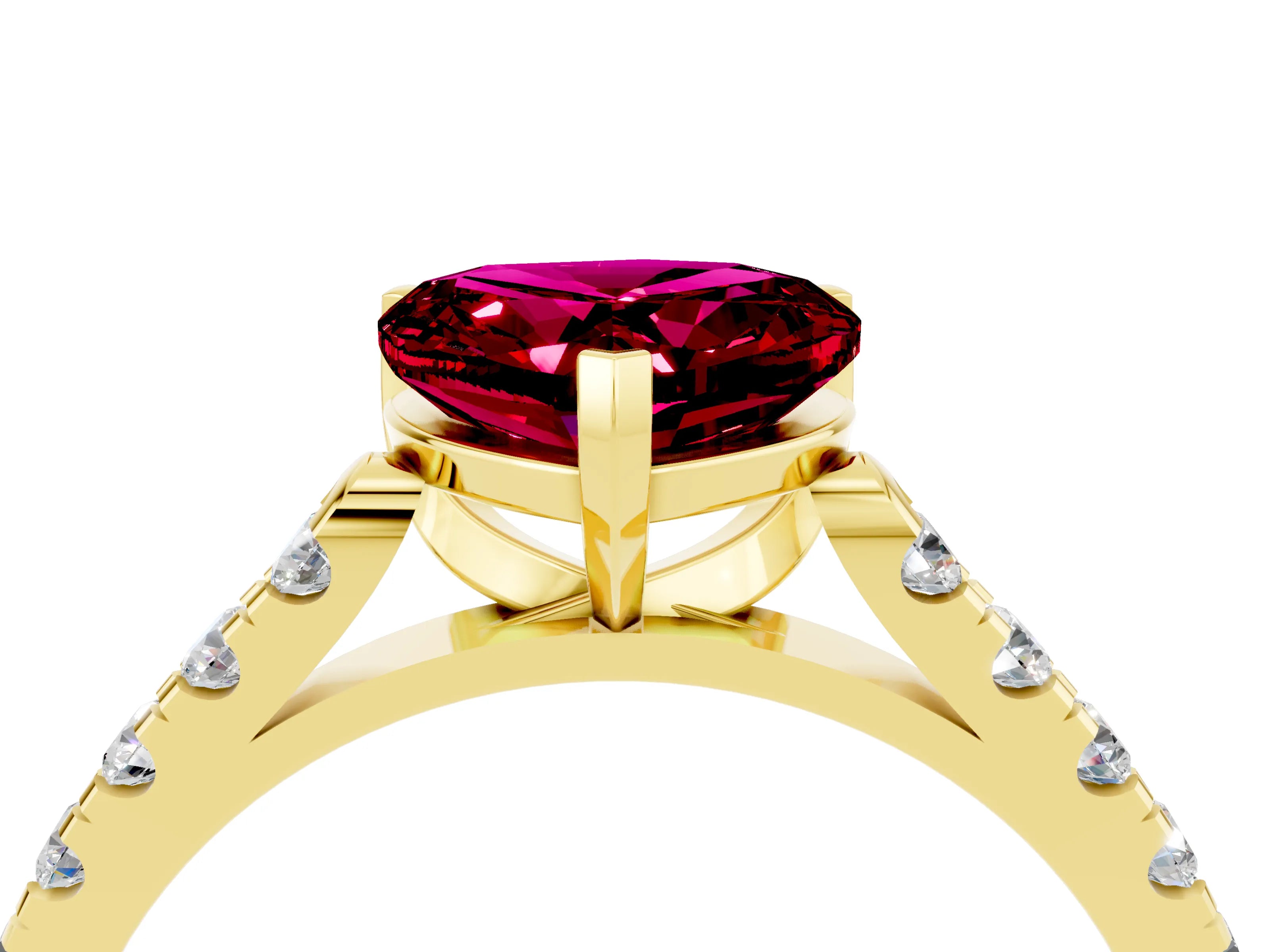 Yellow gold Heart Cut {stone} Solitaire Ring with Pavé Band and Four Prong Setting_4
