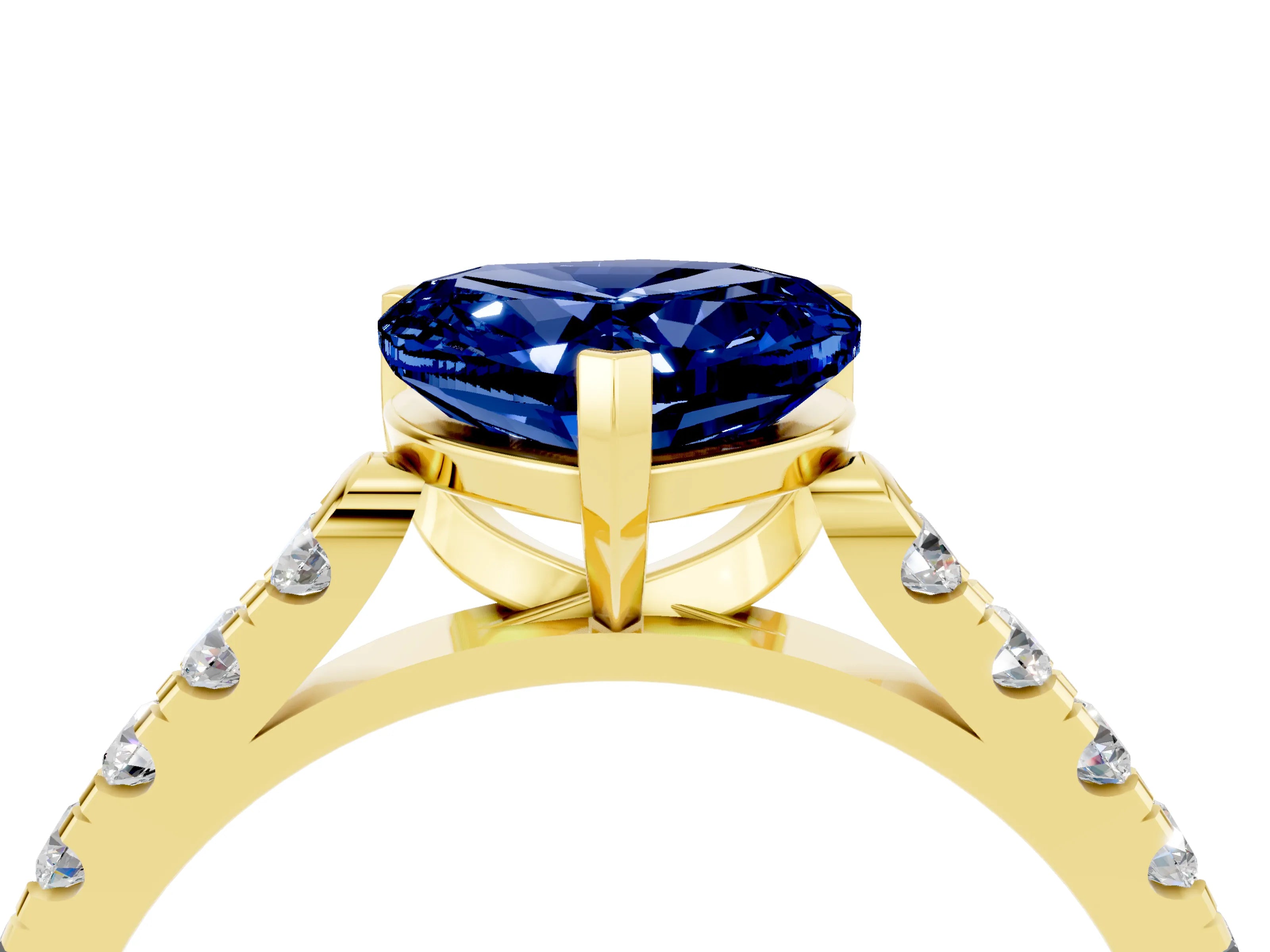 Yellow gold Heart Cut {stone} Solitaire Ring with Pavé Band and Four Prong Setting_4