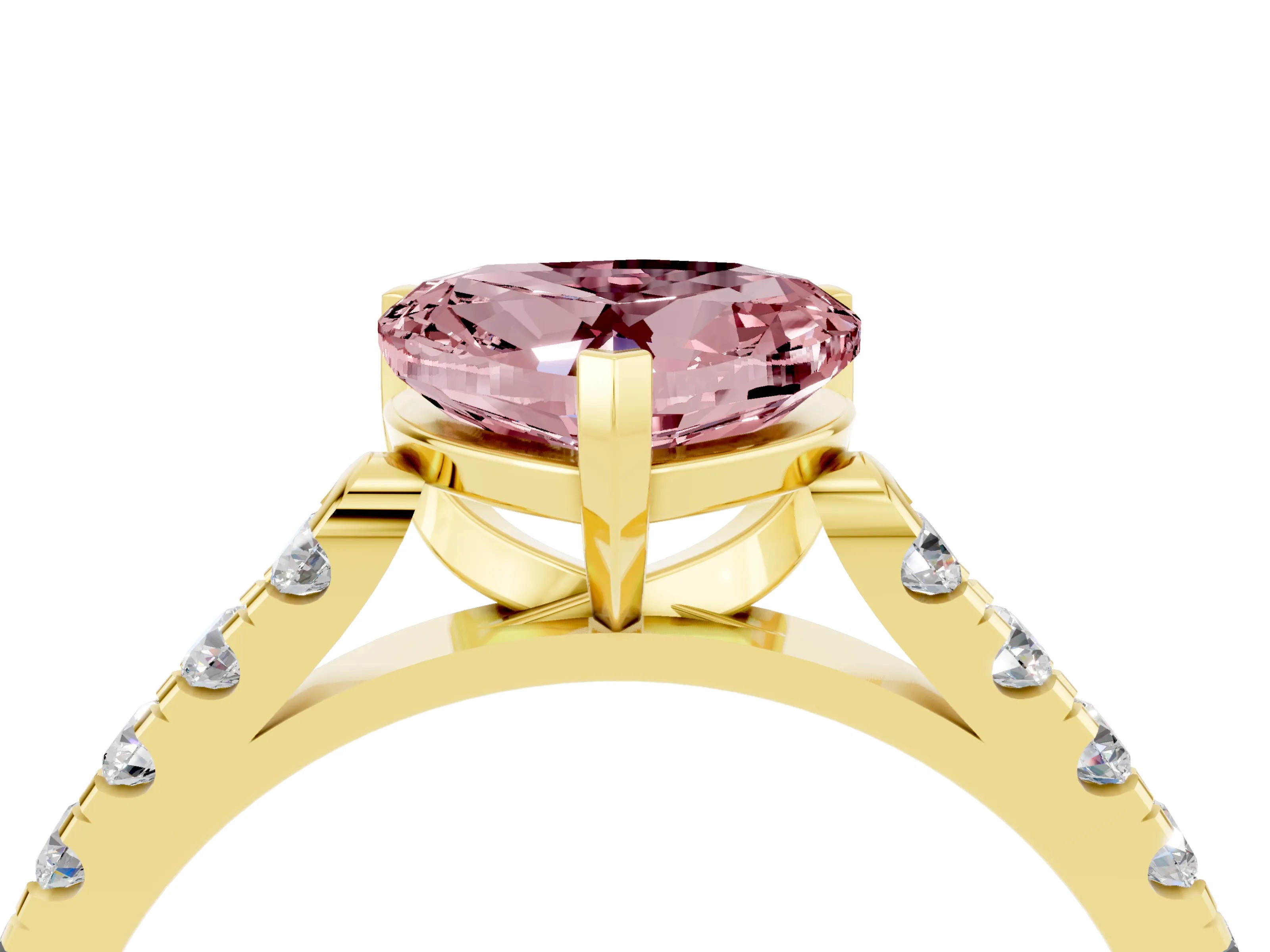 Yellow gold Heart Cut {stone} Solitaire Ring with Pavé Band and Four Prong Setting_4