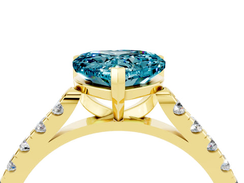 Yellow gold Heart Cut {stone} Solitaire Ring with Pavé Band and Four Prong Setting_4