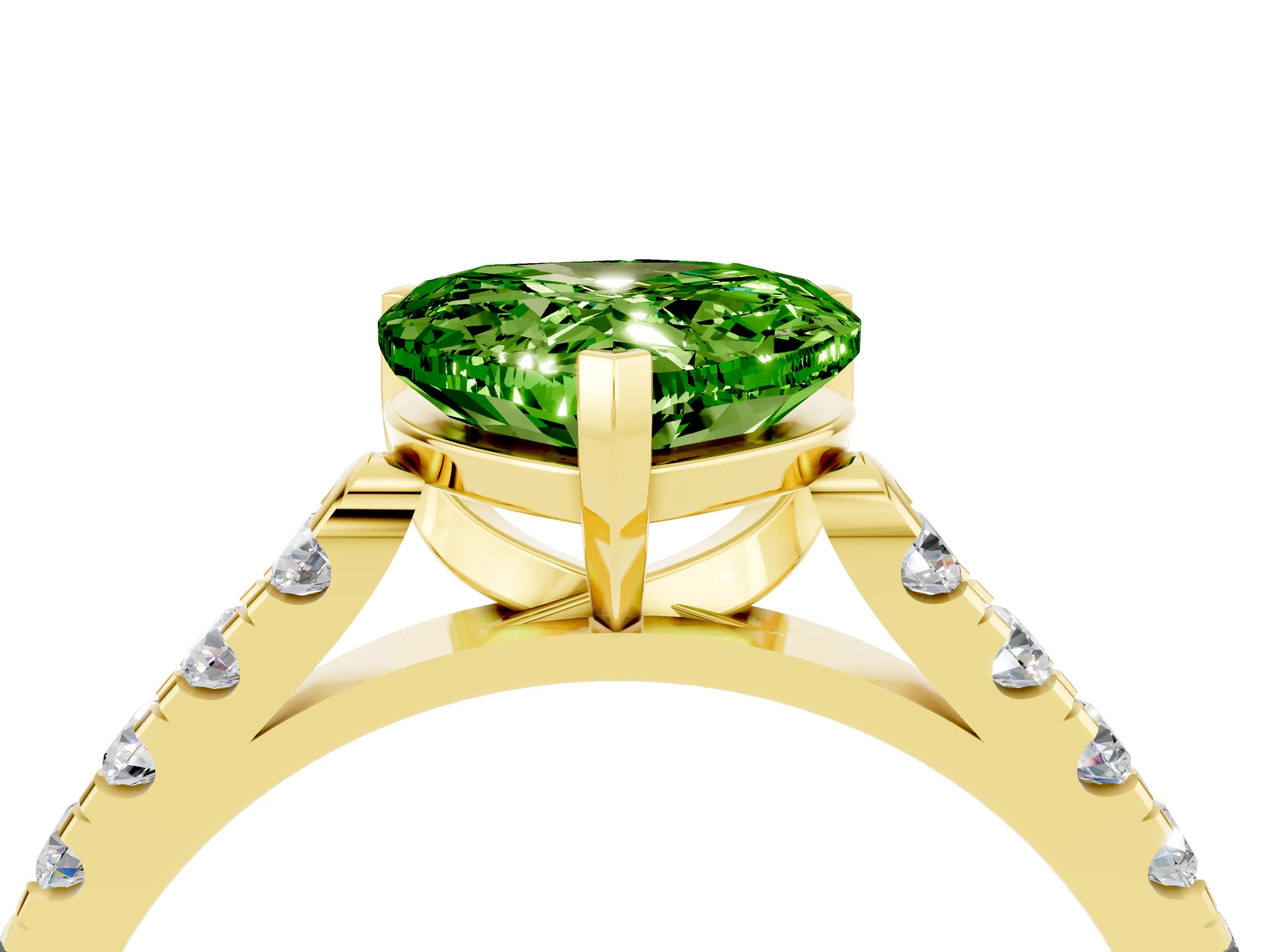 Yellow gold Heart Cut {stone} Solitaire Ring with Pavé Band and Four Prong Setting_4