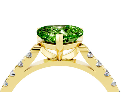 Yellow gold Heart Cut {stone} Solitaire Ring with Pavé Band and Four Prong Setting_4