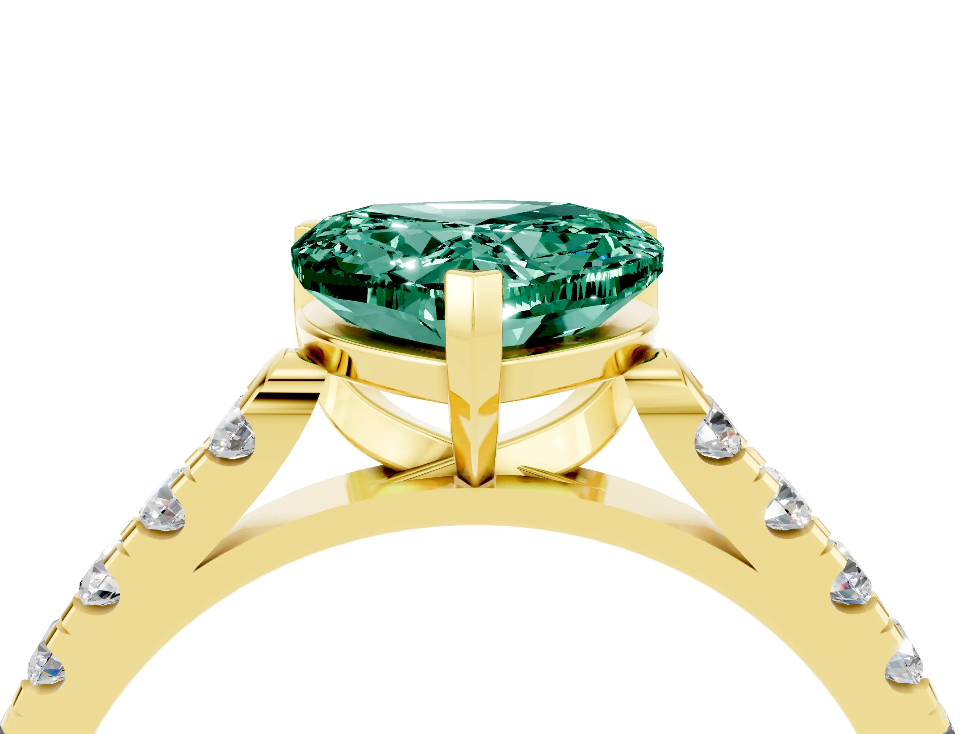 Yellow gold Heart Cut {stone} Solitaire Ring with Pavé Band and Four Prong Setting_4