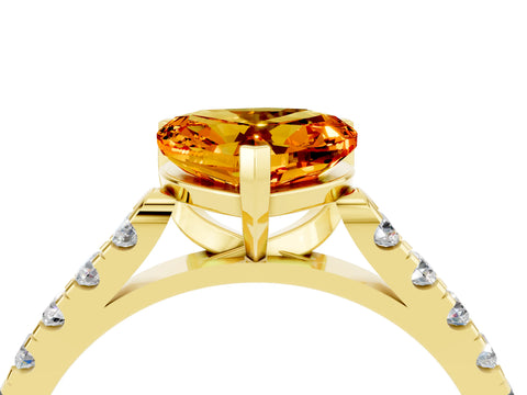 Yellow gold Heart Cut {stone} Solitaire Ring with Pavé Band and Four Prong Setting_4