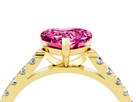 Yellow gold Heart Cut {stone} Solitaire Ring with Pavé Band and Four Prong Setting_4