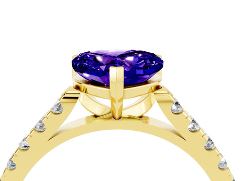 Yellow gold Heart Cut {stone} Solitaire Ring with Pavé Band and Four Prong Setting_4
