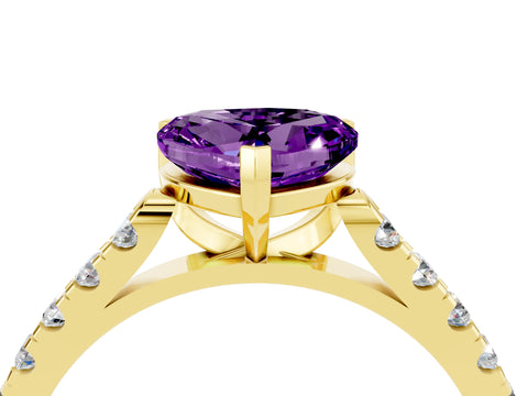 Yellow gold Heart Cut {stone} Solitaire Ring with Pavé Band and Four Prong Setting_4