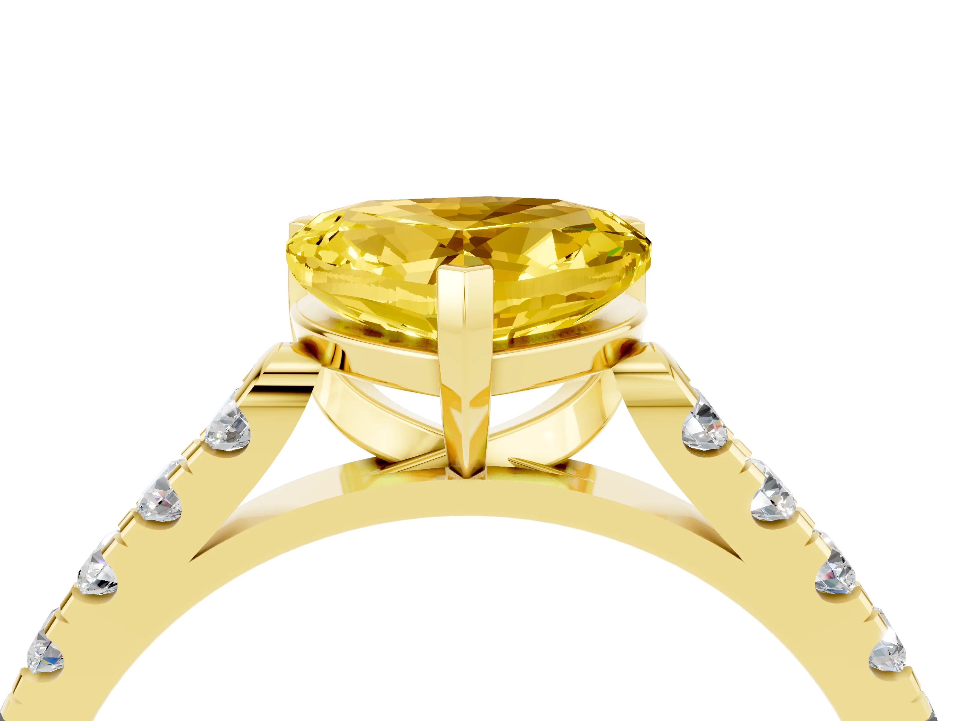 Yellow gold Heart Cut {stone} Solitaire Ring with Pavé Band and Four Prong Setting_4