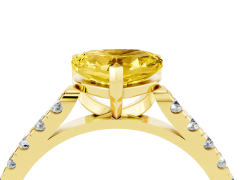 Yellow gold Heart Cut {stone} Solitaire Ring with Pavé Band and Four Prong Setting_4