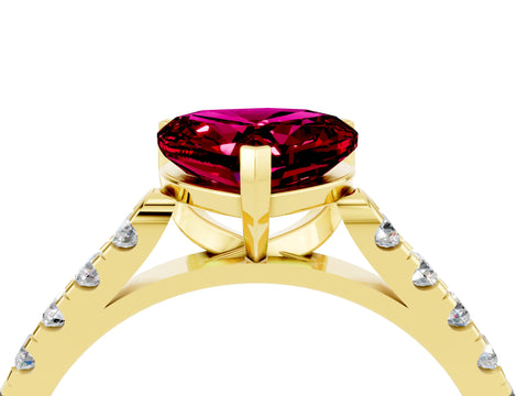 Yellow gold Heart Cut {stone} Solitaire Ring with Pavé Band and Four Prong Setting_4