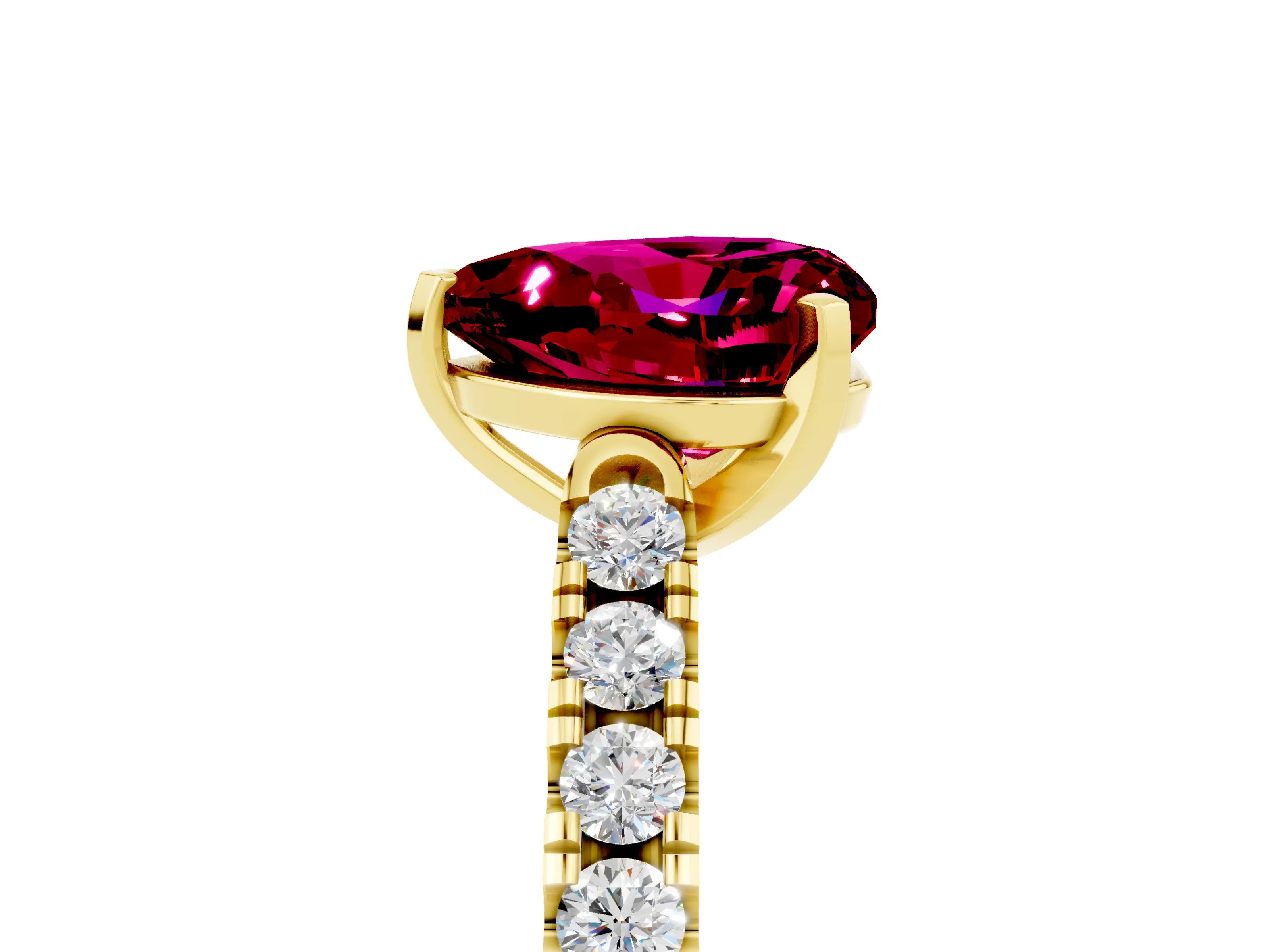 Yellow gold Heart Cut {stone} Solitaire Ring with Pavé Band and Four Prong Setting_5
