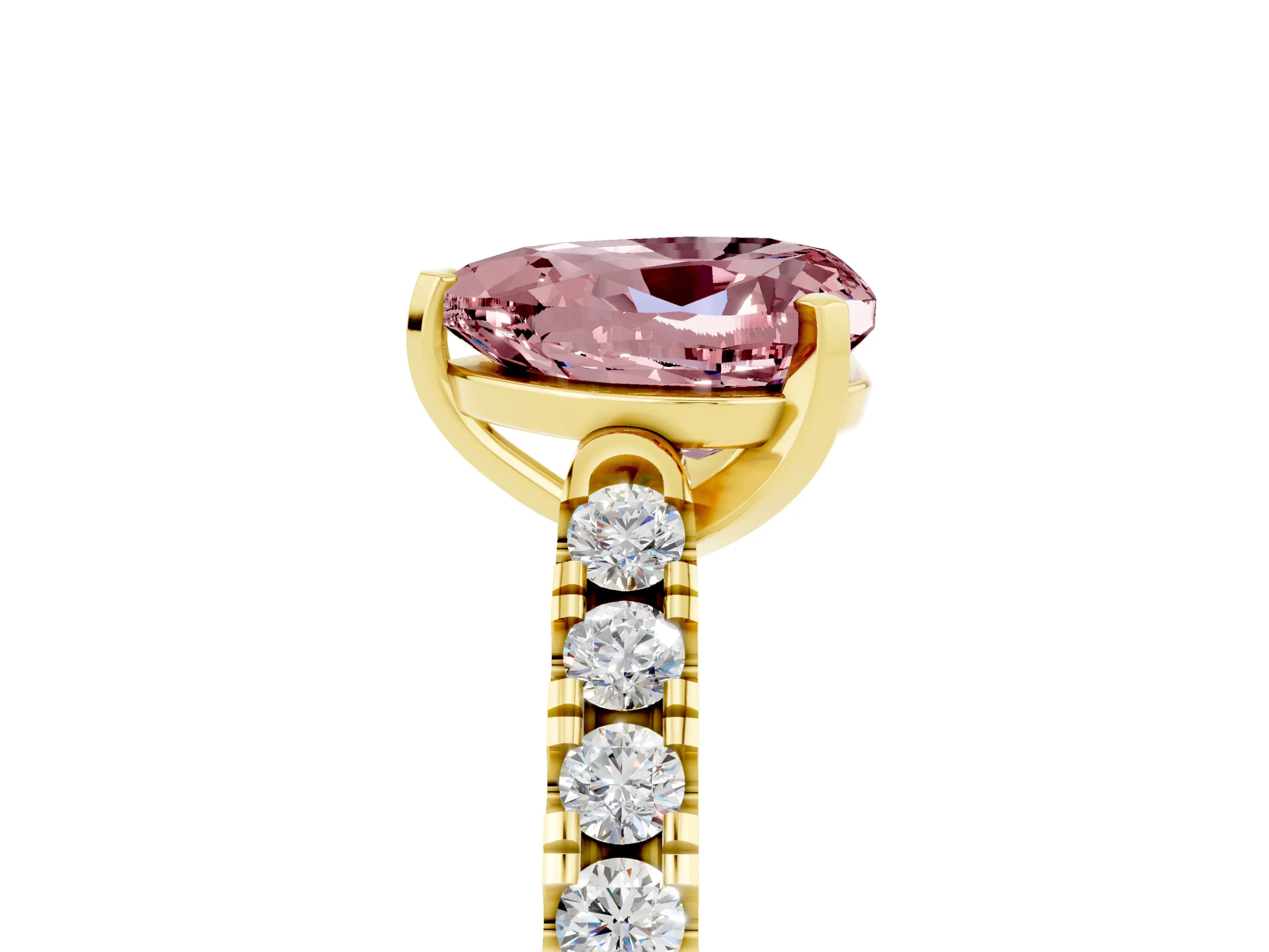 Yellow gold Heart Cut {stone} Solitaire Ring with Pavé Band and Four Prong Setting_5