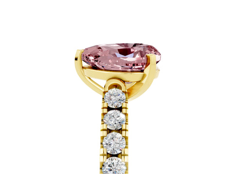 Yellow gold Heart Cut {stone} Solitaire Ring with Pavé Band and Four Prong Setting_5