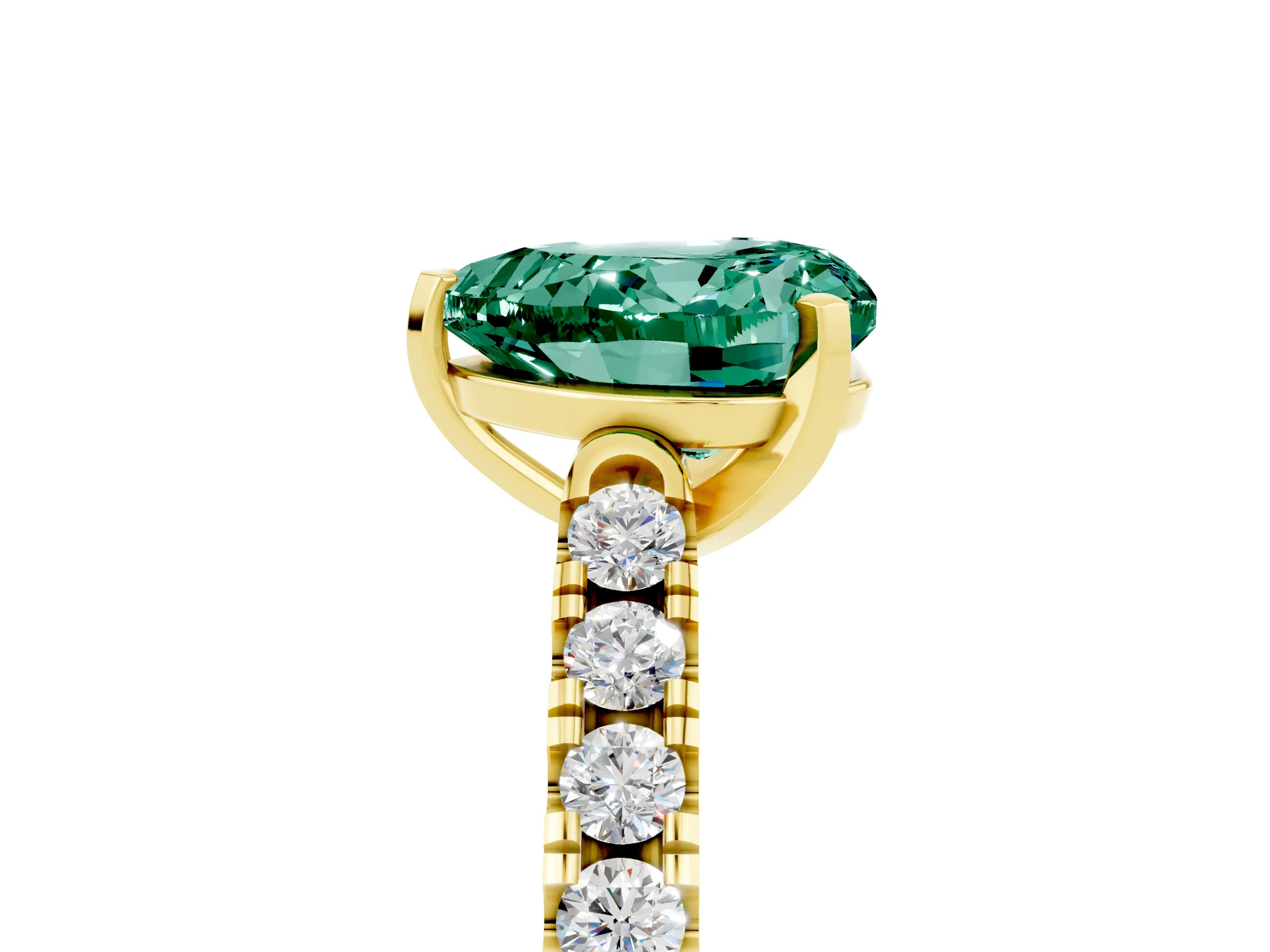 Yellow gold Heart Cut {stone} Solitaire Ring with Pavé Band and Four Prong Setting_5