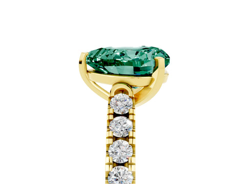 Yellow gold Heart Cut {stone} Solitaire Ring with Pavé Band and Four Prong Setting_5