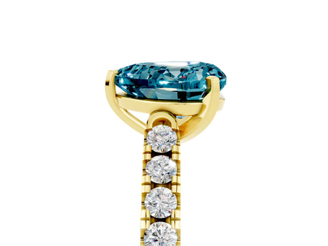 Yellow gold Heart Cut {stone} Solitaire Ring with Pavé Band and Four Prong Setting_5