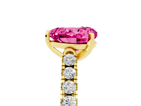 Yellow gold Heart Cut {stone} Solitaire Ring with Pavé Band and Four Prong Setting_5