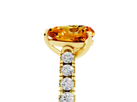 Yellow gold Heart Cut {stone} Solitaire Ring with Pavé Band and Four Prong Setting_5