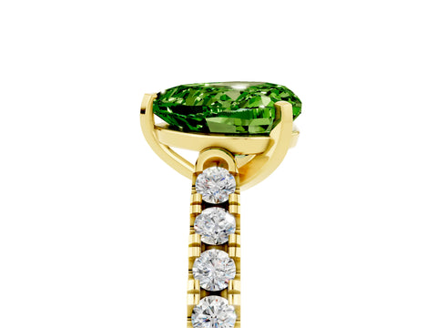 Yellow gold Heart Cut {stone} Solitaire Ring with Pavé Band and Four Prong Setting_5
