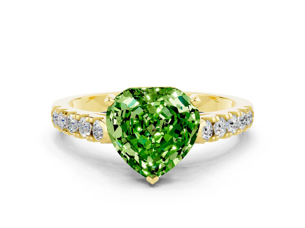 Yellow gold Heart Cut Peridot Pavé Band Solitaire Ring with Prong Setting