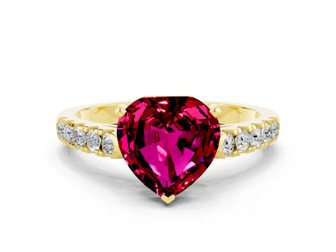 Yellow gold Heart Cut {stone} Solitaire Ring with Pavé Band and Four Prong Setting