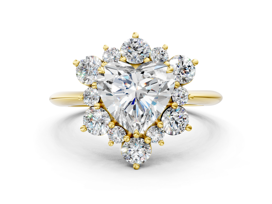 Yellow gold Heart Diamond Cluster Halo Ring with Solitaire Band and Four-Prong Setting_20